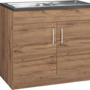 Spülenschrank KOCHSTATION KS-Colmar Schränke Gr. B/H/T: 100cm x 85cm x 60cm, braun (wotaneiche) 100 cm, mit Metallgriff