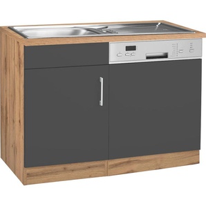 Spülenschrank KOCHSTATION KS-Colmar Schränke Gr. B/H/T: 110cm x 85cm x 60cm, grau (anthrazit) 110 cm, Front und Sockelblende für teilintegrierten Geschirrspüler