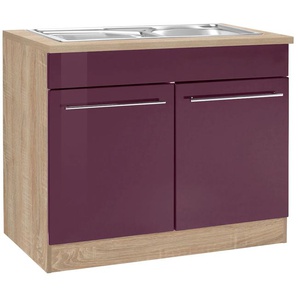 Spülenschrank KOCHSTATION KS-Eton Schränke Gr. B/H/T: 100cm x 85cm x 60cm, 2 St., lila (aubergine hochglanz) Breite 100 cm