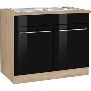 Spülenschrank KOCHSTATION KS-Eton Schränke Gr. B/H/T: 100cm x 85cm x 60cm, 2 St., schwarz (schwarz hochglanz) Breite 100 cm