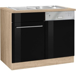 Spülenschrank KOCHSTATION KS-Eton Schränke Gr. B/H/T: 110cm x 85cm x 60cm,, schwarz (schwarz hochglanz) Breite 110 cm, inkl. TürSockel für Geschirrspüler