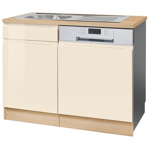 Spülenschrank KOCHSTATION KS-Virginia Schränke Gr. B/H/T: 110cm x 85cm x 60cm,, beige (creme hochglanz) 110 cm breit, inklusive Einbauspüle