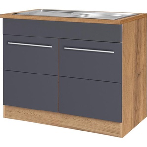 Spülenschrank KOCHSTATION KS-Wien Schränke Gr. B/H/T: 100cm x 85cm x 60cm, 2 St., schwarz (anthrazit/wotaneiche-wotaneiche) Breite 100 cm, inkl. Einbauspüle