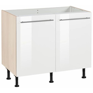 Spülenschrank OPTIFIT Bern Schränke Gr. B/H/T: 100cm x 87cm x 58,4cm, 2, weiß (weiß hochglanz/akaziefarben) 100 cm breit, mit 2 Türen, höhenverstellbare Füße, Metallgriffen