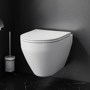 Spülrandloses wc Toilette für Gäste-WC, Hänge-WC CSB1700SC Spirit V2.0 FlashClean aus Keramik, Wand-WC, 490mm lang, Weiß - Weiß