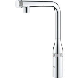 Spültischarmatur GROHE Essence SmartControl Armaturen Gr. B/H/T: 5,2 cm x 36,6 cm x 19,9 cm, Spültischbatterie mit SmartControl, grau (chromfarben) Küchenarmaturen mit herausziehbarer Spülbrause