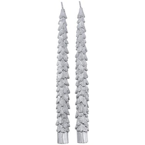 HOME STORY Stabkerze Tannenbaum, 2er Set - silber - Wachs - 26,4 cm - [5.7] | Möbel Kraft