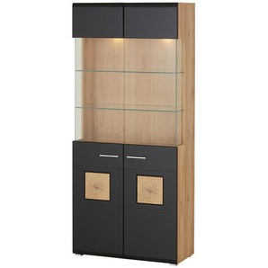 Standvitrine - schwarz - Materialmix - 90 cm - 205 cm - 42 cm | Möbel Kraft