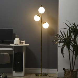 Stehleuchte, Stehlampe, 40 W Standlampe Mit E27 Fassung, Standleuchte Mit 3 Lampenschirmen Aus Glas, Für Wohnzimmer, Höhe 169 Cm, Metall, Exkl. Glühbirne