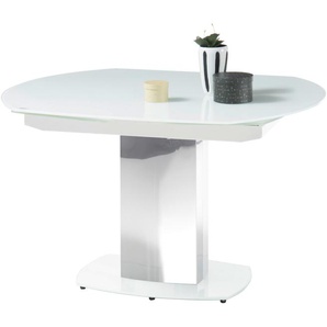 Stolkom Sp.z.o.o. Esstisch Jackson Glastisch Weiß, Tisch ausziehbar, BxHxT 130-190x75x105 cm, Automatische beidseitiger Drehauszug, Tischplatte in Super White