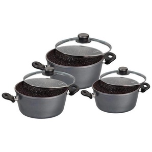 Stoneline Kochtopfset, Schwarz, Metall, 6-teilig, 20 cm,16 cm, 2,5 L,1,5 L,4,5 L, backofengeeignet, kratzfest, leichte Reinigung, Kochen, Töpfe, Topfsets