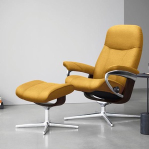 Stressless® Relaxsessel Consul (Set, Relaxsessel mit Hocker), mit Hocker, mit Cross Base, Größe S, M & L, Holzakzent Braun