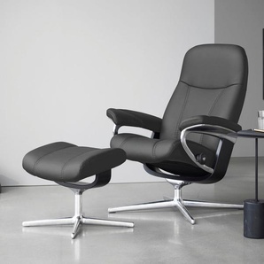 Stressless® Relaxsessel Consul (Set, Relaxsessel mit Hocker), mit Hocker, mit Cross Base, Größe S, M & L, Holzakzent Schwarz