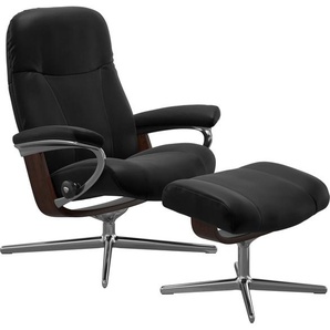 Stressless® Relaxsessel Garda (Set, Relaxsessel mit Hocker), mit Hocker, mit Cross Base, Größe M & L, Holzakzent Braun