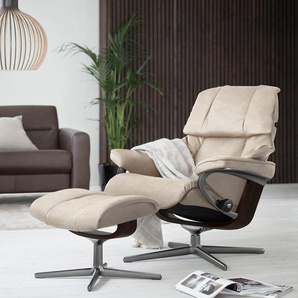 Stressless® Relaxsessel Reno (Set, Relaxsessel mit Hocker), mit Hocker, mit Cross Base, Größe S, M & L, Holzakzent Braun