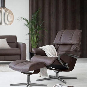 Stressless® Relaxsessel Reno (Set, Relaxsessel mit Hocker), mit Hocker, mit Cross Base, Größe S, M & L, Holzakzent Braun