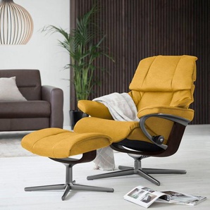 Stressless® Relaxsessel Reno (Set, Relaxsessel mit Hocker), mit Hocker, mit Cross Base, Größe S, M & L, Holzakzent Braun