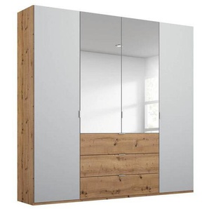 Stylife Drehtürenschrank, Grau, Eiche, Metall, 5 Fächer, 3 Schubladen, 201x223x60 cm, Blauer Engel, Goldenes M, Made in Germany, Typenauswahl, Beimöbel erhältlich, umfangreiches Zubehör in verschiedenen Größen Holzdekoren erhältlich, Kinder- &