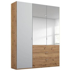 Stylife Drehtürenschrank, Grau, Eiche, Metall, 3 Fächer, 3 Schubladen, 151x223x60 cm, Blauer Engel, Goldenes M, Made in Germany, Typenauswahl, Beimöbel erhältlich, umfangreiches Zubehör in verschiedenen Größen Holzdekoren erhältlich, Kinder- &