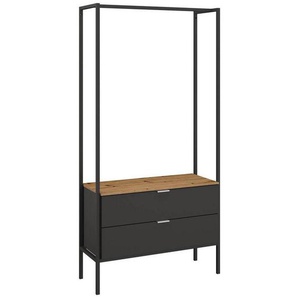 Stylife Garderobe, Graphit, Eiche Artisan, Metall, Holzwerkstoff, 2 Schubladen, 84x177x42 cm, Blauer Engel, Goldenes M, Made in Germany, Beimöbel erhältlich, stehend, Garderobe, Garderoben-Sets