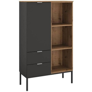 Stylife Highboard, Graphit, Eiche Artisan, Metall, 2 Fächer, 2 Schubladen, 80x138x42 cm, Blauer Engel, Goldenes M, Made in Germany, Typenauswahl, Beimöbel erhältlich, stehend, Wohnzimmer, Kommoden & Sideboards, Highboards