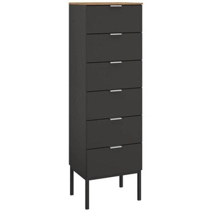 Stylife Highboard, Graphit, Eiche Artisan, Metall, 6 Schubladen, 40x138x42 cm, Made in Germany, Goldenes M, Blauer Engel, in verschiedenen Holzdekoren erhältlich, stehend, Beimöbel Typenauswahl, Wohnzimmer, Kommoden & Sideboards, Highboards