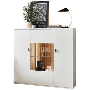 Stylife Highboard, Weiß, Eiche Artisan, Metall, 9 Fächer, 149.6x138.8x37.4 cm, Beimöbel erhältlich, stehend, Beleuchtung, Wohnzimmer, Kommoden & Sideboards, Highboards