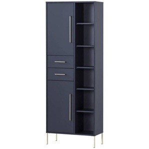 Stylife Hochschrank Kent, Gold, Dunkelblau, Metall, 7 Fächer, 2 Schubladen, einzeln stellbar, 67.1x184.3x33.1 cm, Made in Germany, stehend, Badezimmer, Badezimmerschränke, Hochschränke