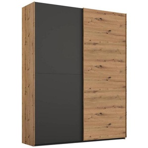 Stylife Schwebetürenschrank, Graphit, Eiche Artisan, Holzwerkstoff, 4 Fächer, 151x223x68 cm, Blauer Engel, Goldenes M, Made in Germany, Typenauswahl, Beimöbel erhältlich, umfangreiches Zubehör in verschiedenen Größen Holzdekoren erhältlich, Kinder- &