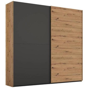 Stylife Schwebetürenschrank, Graphit, Eiche Artisan, Holzwerkstoff, 4 Fächer, 201x223x68 cm, Blauer Engel, Goldenes M, Made in Germany, Typenauswahl, Beimöbel erhältlich, umfangreiches Zubehör in verschiedenen Größen Holzdekoren erhältlich, Kinder- &