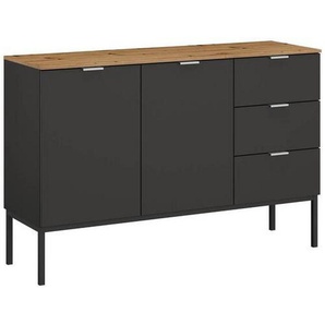 Stylife Sideboard, Graphit, Eiche Artisan, Metall, 1 Fächer, 3 Schubladen, 120x80x42 cm, Blauer Engel, Goldenes M, Made in Germany, Typenauswahl, Beimöbel erhältlich, stehend, in verschiedenen Holzdekoren erhältlich, Wohnzimmer, Kommoden & Sideboards,