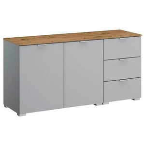 Stylife Sideboard, Grau, Eiche, Metall, 1 Fächer, 3 Schubladen, 120x61x42 cm, Blauer Engel, Goldenes M, Made in Germany, Typenauswahl, Beimöbel erhältlich, stehend, in verschiedenen Holzdekoren erhältlich, Wohnzimmer, Kommoden & Sideboards, Sideboards