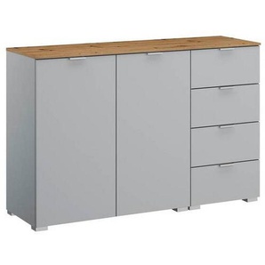 Stylife Sideboard, Grau, Eiche, Metall, 2 Fächer, 4 Schubladen, 120x81x42 cm, Blauer Engel, Goldenes M, Made in Germany, Typenauswahl, Beimöbel erhältlich, stehend, in verschiedenen Holzdekoren erhältlich, Wohnzimmer, Kommoden & Sideboards, Sideboards