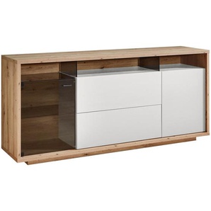 Stylife Sideboard, Weiß, Eiche Artisan, Metall, 2 Fächer, 2 Schubladen, 190x83.8x42 cm, Beimöbel erhältlich, stehend, in verschiedenen Holzdekoren erhältlich, Schlafzimmer, Schlafzimmer Kommoden