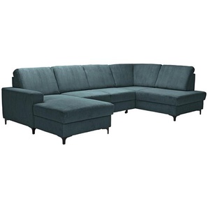 Stylife Wohnlandschaft, Petrol, Textil, 4-Sitzer, Ottomane rechts, U-Form, 317x185 cm, Made in EU, Rücken echt, Wohnzimmer, Sofas & Couches, Wohnlandschaften, Wohnlandschaften in U-Form