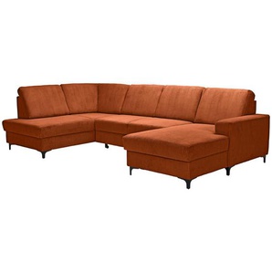 Stylife Wohnlandschaft, Terracotta, Textil, 4-Sitzer, Ottomane links, U-Form, 317x185 cm, Made in EU, Rücken echt, Wohnzimmer, Sofas & Couches, Wohnlandschaften, Wohnlandschaften in U-Form