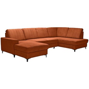 Stylife Wohnlandschaft, Terracotta, Textil, 4-Sitzer, Ottomane rechts, U-Form, 317x185 cm, Made in EU, Liegefunktion, Rücken echt, Wohnzimmer, Sofas & Couches, Wohnlandschaften, Wohnlandschaften in U-Form