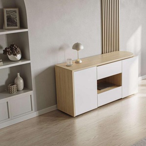 TemaHome Sekretär ein Sideboard und Schreibtisch, ausziehbar, über Eck, mit 2 Schubladen, 1 Tür, offene Fächer, mit Kabeldurchführung