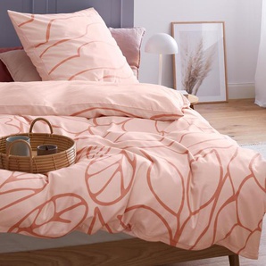 Tencel™-Baumwoll-Bettwäsche - 1 Seite hellrosé mit roséfarbenem, floralem Alloverprint, 1 Seite hellrosé - Lyocell - - Maße: 155 x 220 cm