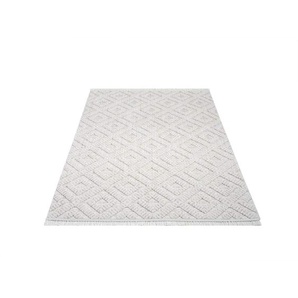 Teppich CARPET CITY CLASICO 8927, beige (creme), B:200cm H:11mm L:290cm, Obermaterial: 100% Polyester, Teppiche, Fransenteppich, Kurzflor, Hochtief-Muster/ 3D-Effekt Rauten, Fransen, Wohnzimmer