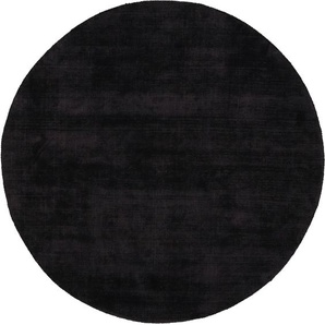 Teppich CARPETFINE Ava Viskoseteppich Teppiche Gr. Ø 160 cm, 13 mm, 1 St., schwarz Esszimmerteppiche Seidenoptik, leichter Glanz, Wohnzimmer
