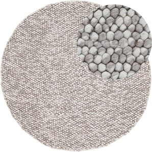 Teppich CARPETFINE Calo Teppiche Gr. Ø 200cm, 16mm, beige (dunkelbeige) Handweb Teppich, Uni-Farben, meliert, handgewebt, 70% Wolle