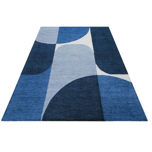 Teppich ESPRIT Backup Teppiche Gr. B/L: 230 cm x 230 cm, 0,8 mm, 1 St., blau (dunkelblau) Esszimmerteppiche handgetuftet, Retro-Optik, Design für Wohnzimmer und Schlafzimmer