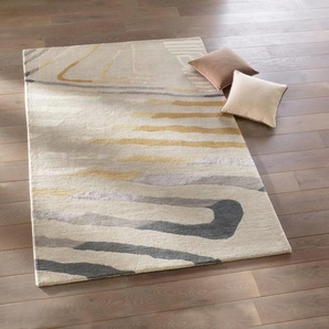 Teppich HEINE HOME Teppiche Gr. B/L: 120cm x 180cm, 15mm, L: 180cm, beige (beige-grau) Schurwollteppich Shaggyteppich Teppich Teppiche