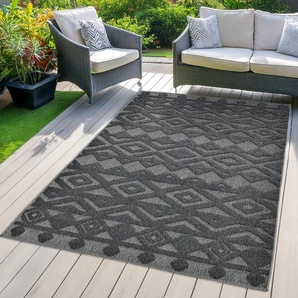 Teppich LEGER HOME BY LENA GERCKE Askja Outdoor Teppiche Gr. B: 280cm, 12mm, L: 380cm, grau (anthrazit) Hoch-Tief Effekt, Teppich im Boho Stil, Outdoor geeignet