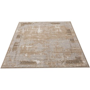 Teppich LEONIQUE Hamsa Teppiche Gr. B/L: 300 cm x 400 cm, 9 mm, 1 St., braun Esszimmerteppiche dezenter Glanz, Schrumpf-Garn-Effekt, im Vintage-Look, dichte Qualität