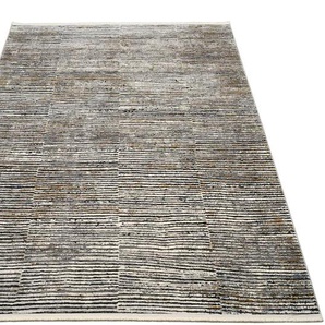 Teppich MUSTERRING COLORADO STRIPE Teppiche Gr. B/L: 160 cm x 230 cm, 5 mm, 1 St., schwarz (beige, schwarz) Fransenteppich Esszimmerteppiche exclusive MUSTERRING DELUXE COLLECTION hochwertig gekettelt Fransen