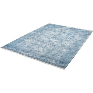 Teppich OBSESSION My Laos 454 Teppiche Gr. B/L: 160 cm x 230 cm, 14 mm, 1 St., blau Fransenteppich Esszimmerteppiche Kurzflor, Orient-Optik, Vintage Design, mit Fransen
