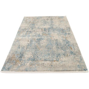 Teppich OCI DIE TEPPICHMARKE BESTSELLER CAVA Teppiche Gr. B: 200cm, 8mm, L: 290cm, blau Fransenteppich Glanz Viskose, mit Fransen, Hoch Tief Struktur, Vintage, Wohnzimmer