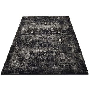 Teppich OCI DIE TEPPICHMARKE Magic Teppiche Gr. B/L: 140 cm x 200 cm, 8 mm, 1 St., schwarz (schwarz, grau) Fransenteppich Orientalische Muster Glanz Viskose, mit Fransen, Wohnzimmer